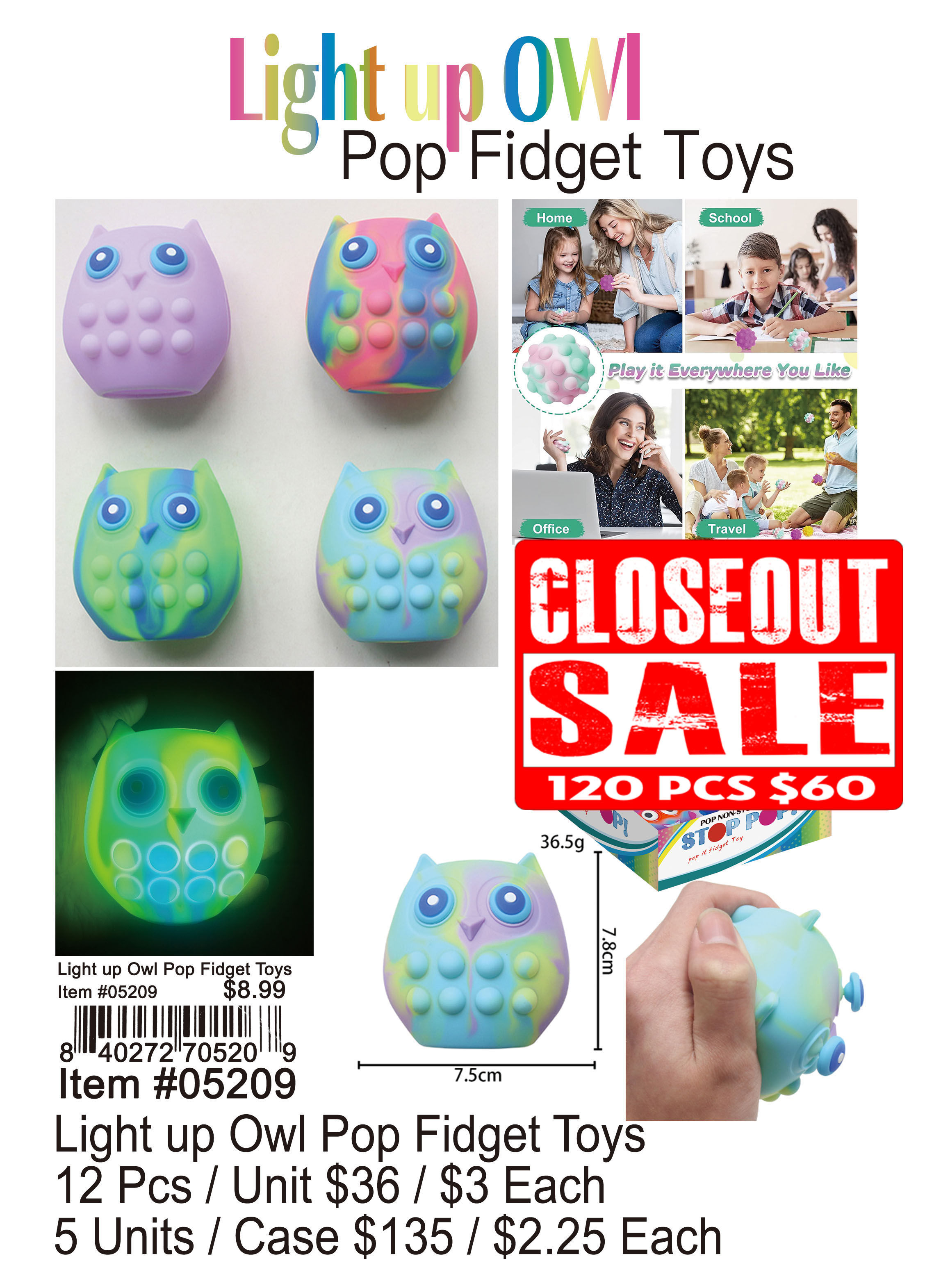 Light up Owl Pop Fidget Toy